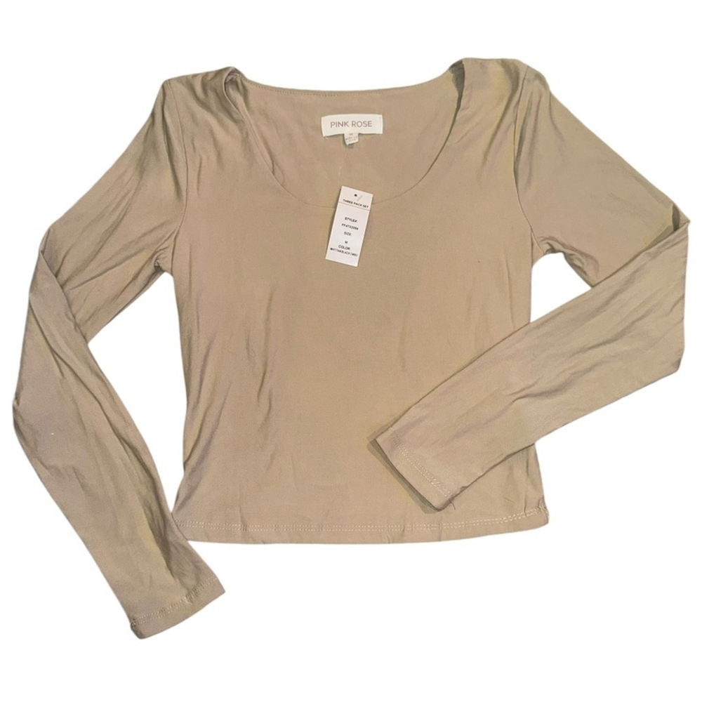 Pink Rose Women's Beige Long Sleeve Tee